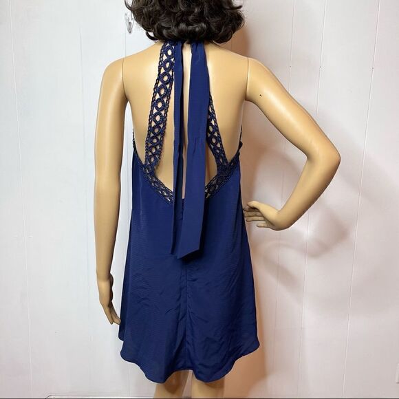 Lulus Size Medium Any Sway Shape or Form Navy Blue Lace Halter Mini Swing Dress - Picture 9 of 9
